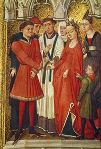 Redemption Triptych: Sacrament of Marriage, from the series of small images portraying the sacraments surrounding the central image of the Crucifixion, c.1460